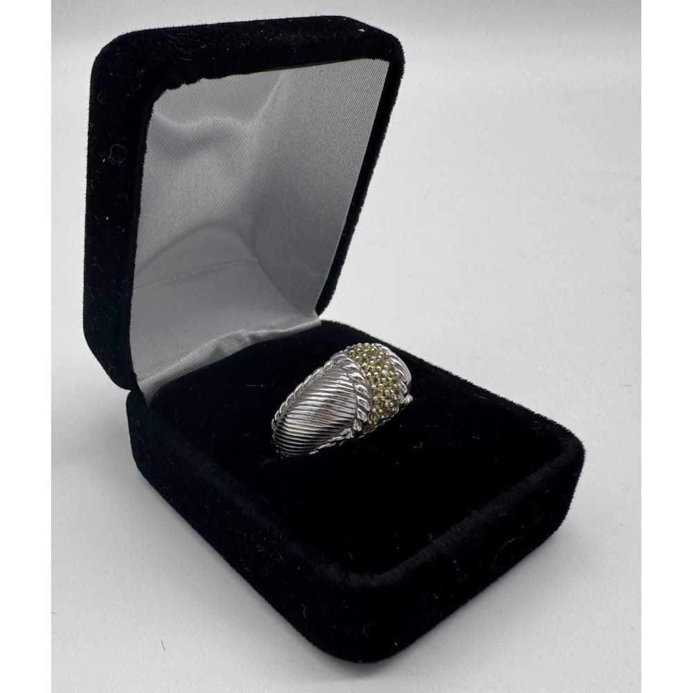 Judith Ripka‎ Sterling Silver 925 Yellow Pave Stone Textured Band Ring Size 5.5
